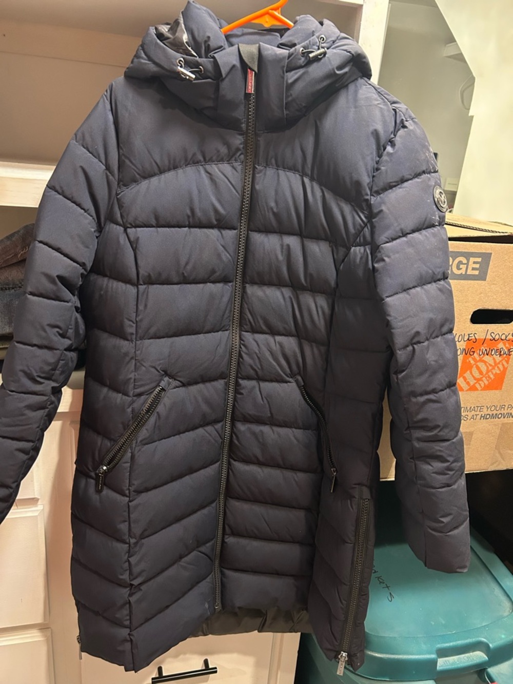 Michael Kors Women's Navy Quilted Hooded Puffer Jacket
